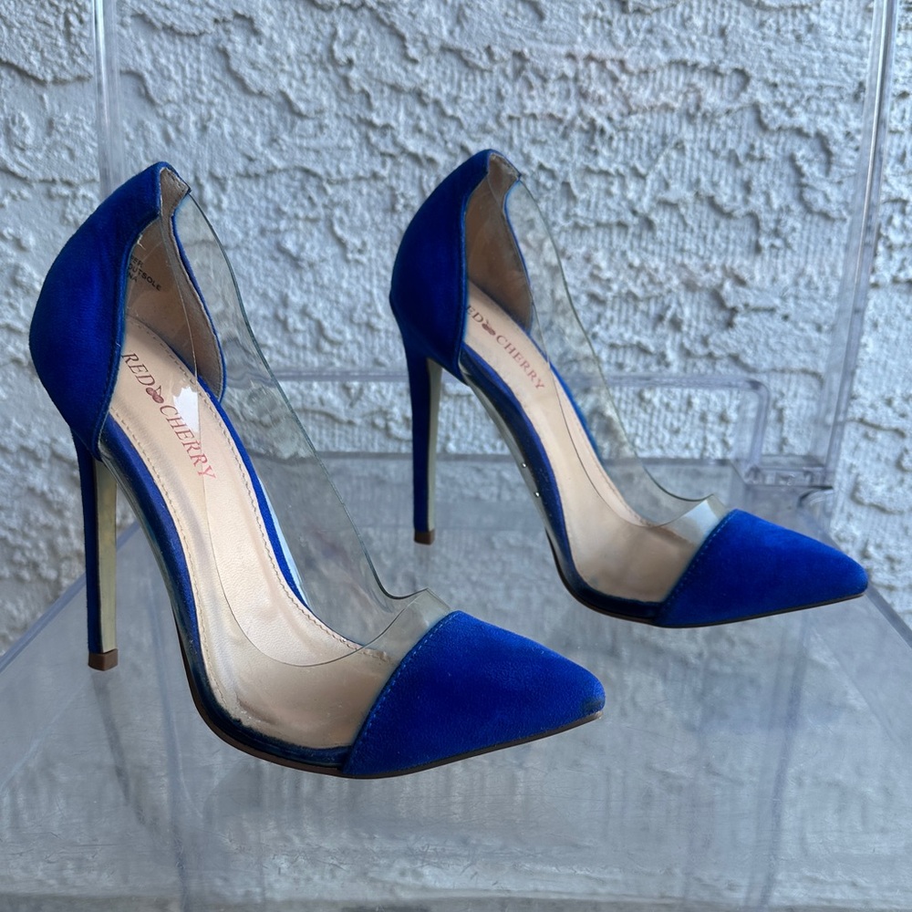 Red Cherry sapphire PVC velvet heels size 6- used in great condition